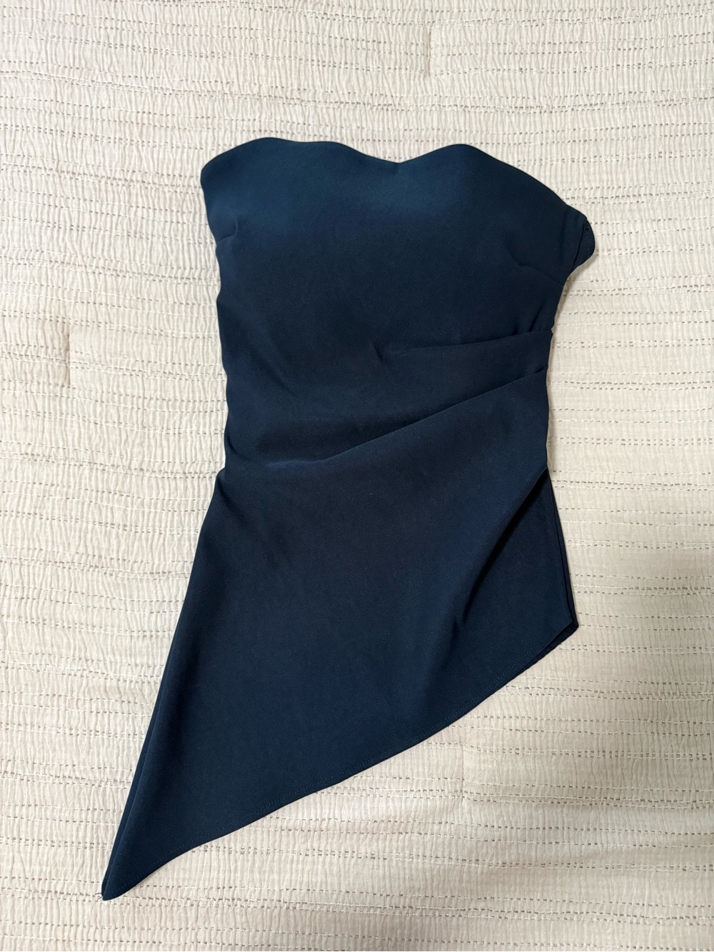 Zara Strapless Asymmetrical Navy Blue Blouse